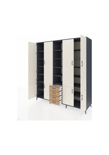 Kronos Dolap 17 Raflı 4 Çekmeceli 8 Kapaklı 220x59x243 Antrasit-aytaşı/çam Aytası/atlas Çam