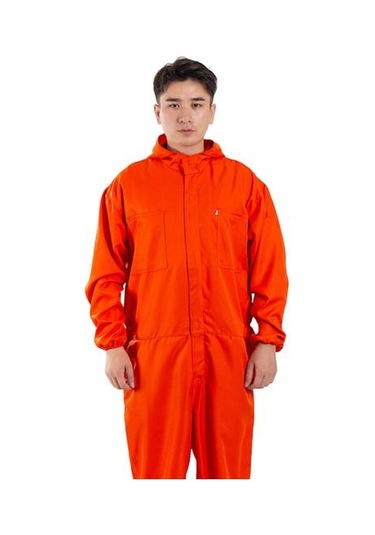 Turuncu Fermuar Kapatma Polyester Büyük Su Geçirmez Araba Tamir Atölyesi Erkek Tulum Şapka Tek Parça Romper 2xl