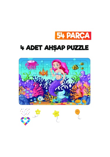 Ahşap 54 Parça 4 Adet Çocuk Puzzle-3
