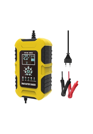 Foxsur Araba 12V 10A 24V 5A Otomatik  AGM LIFEPO4 Akü Şarj Cihazı Sarı