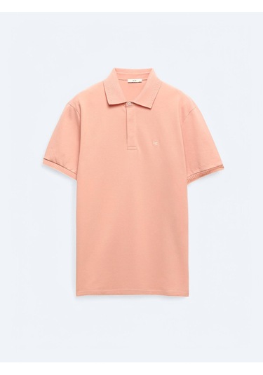 Somon Düz Polo Yaka %100 Pamuk T-shirt Somon
