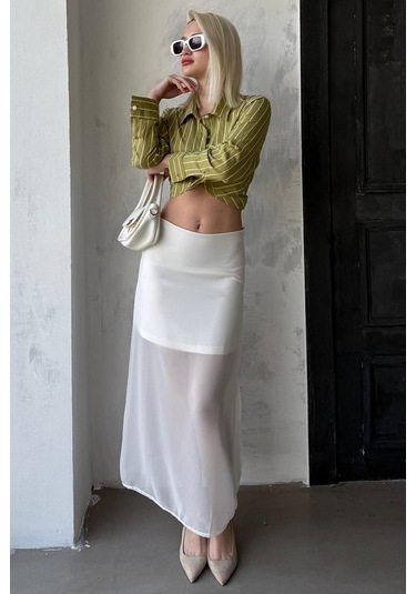 Madmext Madmext Beyaz Şifon Kadın Etek Mg2340 Beyaz