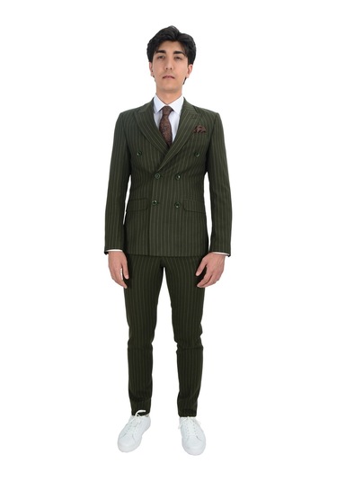 Dik Nokta Çizgili Kruvaze Takım Elbise