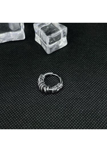 Siyah Yuvarlak Paslanmaz Çelik Kore Tarzı Küpe Ejderha Deseni Daire Kulak Çıtçıt Erkekler Hoop Küpeler Siyah