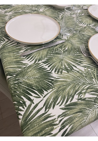 Sıvı Geçirmez Dertsiz Masa Örtüsü Yeşil Bambu Desenli