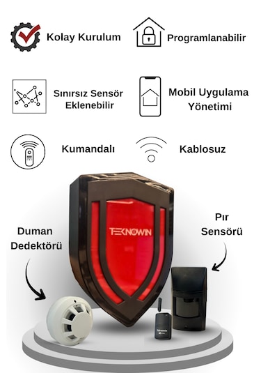 Profesyonel Kablosuz Alarm Sistemi Manyetik + Hareket + Duman Sensörlü