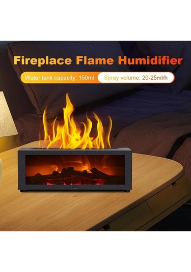 Honeybeeshop Siyah 150ml Uzaktan Kumandalı Otomatik Kapanış 7 Renk Alev Aromaterapi Difüzör Nemlendirici