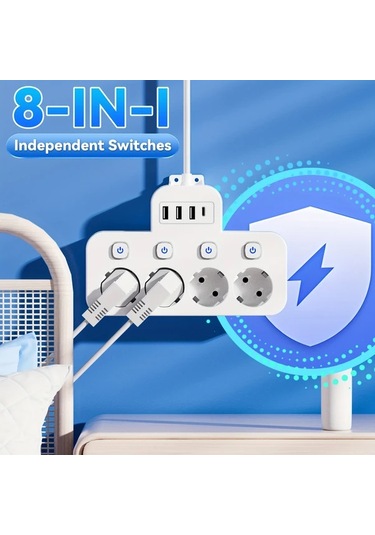 Honeybeeshop Beyaz 1 5m 5ft 4 Standart Eu Prizli 3 Usb A 1 Usb C Portlu Guvenli Priz Kisa 5 10 15 Ayak Uzatma Kablosu Ev Ofis Seyahat Uygun