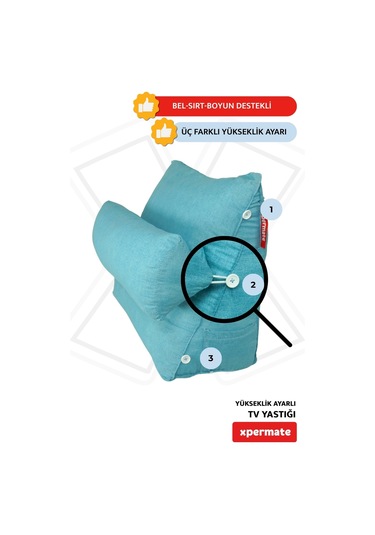 Xpermate Yükseklik Ayarlı Tv Yastığı Bel Destek Yastığı Mavi