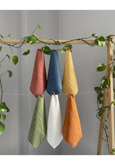 6 Adet Ağız Mendili & Ter Bezi Organik Pamuklu Müslin Çok Renkli