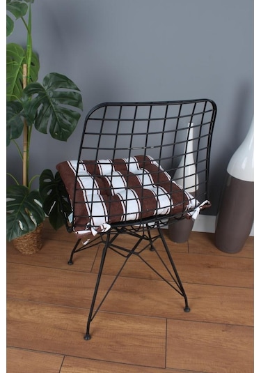 Altınpamuk Altınpamuk Beta Pofidik Kahve Beyaz Sandalye Minderi Bağcıklı 40X