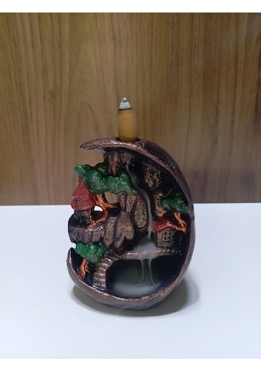 Tedi Sanat Mini Ay Dağ Şelale Geri Akış Tütsülük Buhurdanlık