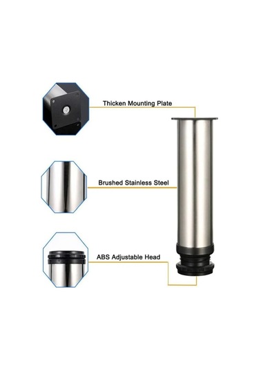 Mufunye Mobilya Ayakları - Kanepe Masa Dolapları İçin Yüksekliği Ayarlanabilir 4 Paslanmaz Çelik Mobilya Ayağı Seti - 25cm - 25cm