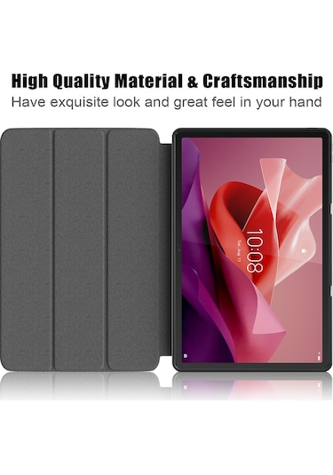 Butu Lenovo Uyumlu Tab P12 Tb371fc Üç Katlı Kılıf Düz Renk Akıllı Kılıf Pu Deri + Tpu Tablet Kılıfı