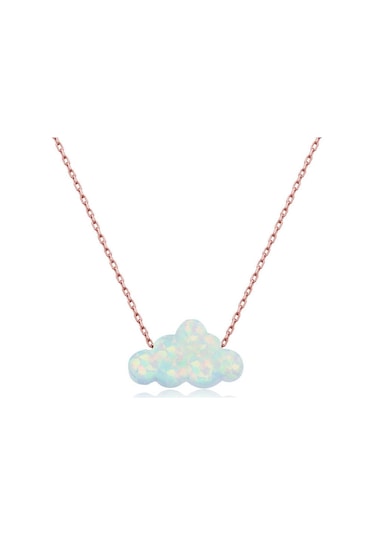 Kenpazar 925 Ayar Gümüş Beyaz Opal Taş Bulut Kadın Gümüş Kolye Çok Renkli