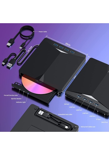 Valkyrie Harici Cd Dvd Rom Yazıcı Okuyucu Usb 3.0 Hub Çoğaltıcı Tf Sd Kart Okuyucu 7in1