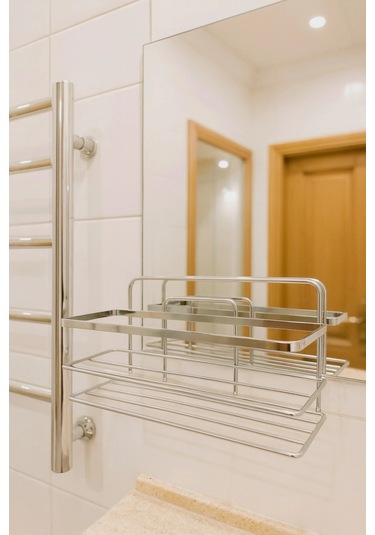 Banyo Köşe Rafı Tek Katlı Şampuanlık Vidalı + Vakumlu Tuvalet Kağıtlık Krom