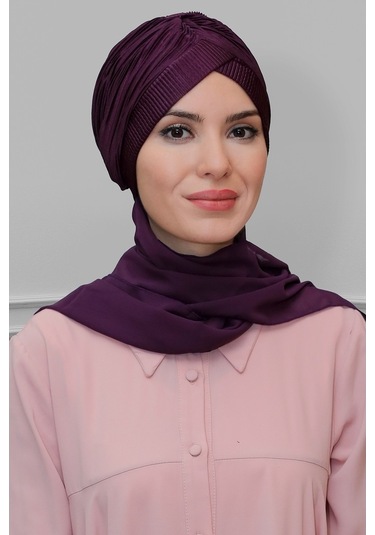 Mürdüm Pratik Hazır Geçmeli Tesettür Bone Fukuro Piliseli Tek Çap (545491066) Mürdüm