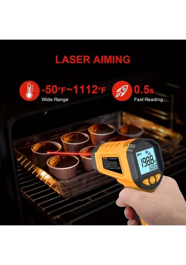 Boatshop1 Hytaıs Infrared Termometre Ts600 Yellow Hizli Okuma Temassiz Genis Sicaklik Araligi -50f 1112f Firin Ve Pisirme İcin