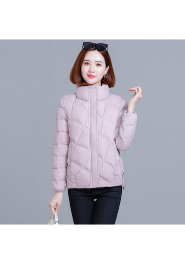 2025 Yeni Kadın Pamuklu Ceket, Kısa Model, Kore Stili, Bol Kesim, Sıcak, Dik Yaka, Küçük Beden Açık Pembe