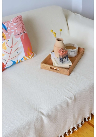 Kolları Örten Koltuk Örtüsü 180x300 Battal Boy Krem 1 Adet Krem