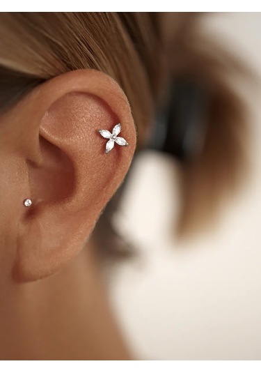 Zoloto Russkih 925 Ayar Gümüş Sünger Taşlı Helix Labret Küpe Piercingi 153618052 Gri