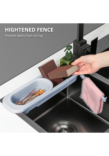 Neevoyu Mavi Gri Genişletilebilir Lavabo Süzgeci - Bölmeli Su Çıkarma Tasarımı, Havlu Asma Barı Ve Sağlıklı Malzeme İle Mutfak Düzenliği Gri - Mavi