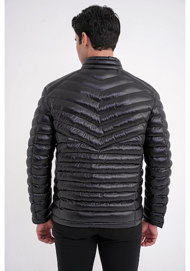 Slim Fit Hakim Yaka Yan Cepli Kaz Tüyü Siyah Şişme Mont Mt 176 Siyah