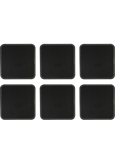 Bardak Altlığı,6 Lı Set,masaüstü Kare Cup Coaster,vegan Suni Deri,11x11 Cm.,siyah
