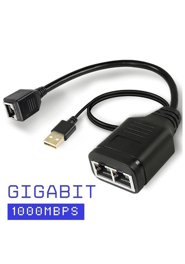 Gigabit Destekli 1x2 Port Rj45 Usb Güç Ethernet Switch Splitter