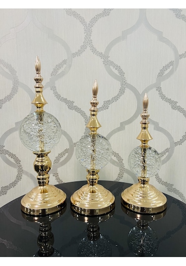 FURKAN DEKORATİF DAMLALI CAM KÜRE ALTIN CAM ÜÇLÜ OBJE