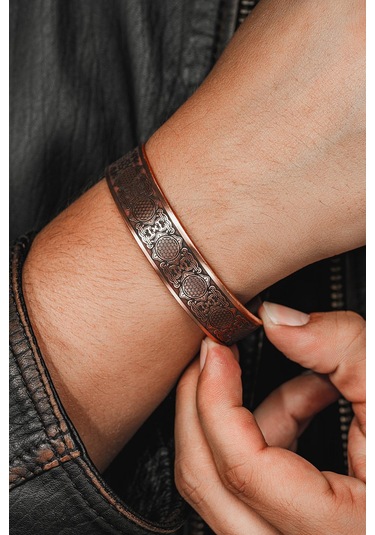 Erkek Bakır Bileklik - Lotus Çiçeği - Yaşam Çiçeği Erkek Kelepçe Bileklik Rose Gold