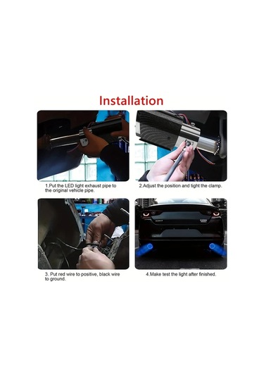 Boatshop1 Mavi Karbon Fiber Egzoz Ucu Kirmizi Mavi Led Isikli Paslanmaz Celik Egzoz Boru Modifikasyon