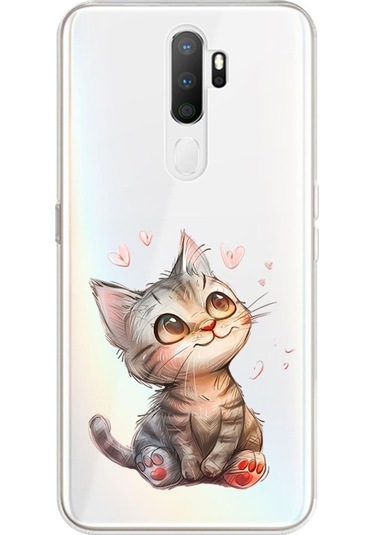 Oppo A9 2020 Uyumlu Kalpli Kediler Desenli Silikon Kılıf