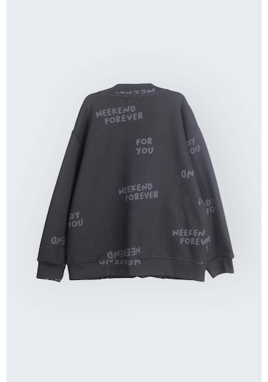 Luess Erkek Çocuk Metraj Baskılı Pamuklu Hırka 3-4 Yaş 8-9 Yaş -Siyah