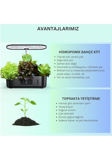 İç Mekan Ledli Hidroponik Hobi Seti Beyaz Renk