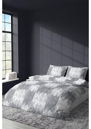 Zeynep Tekstil Pamuklu Nevresim + Yastık Kılıfı Çarşafsız Çift Kişilik Nevresim Seti Gri 200 x 220