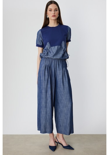 On Kadın Pileli Geniş Paça Pantolon 74120 Indigo