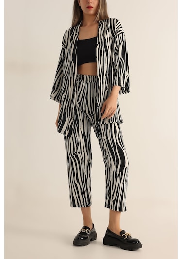 Trend Alisse Zebra Desenli Kimono Kadın Alt Üst Takım Çok Renkli