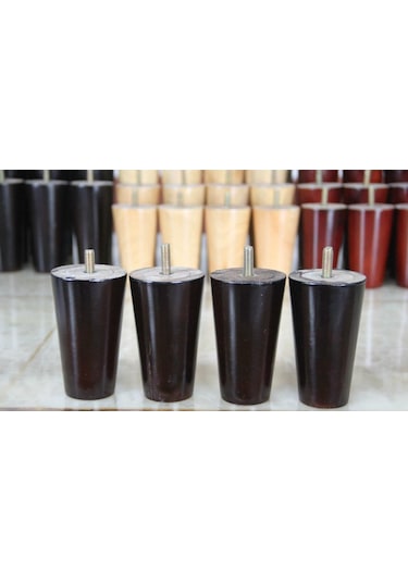 Suntek Magideal 4 Adet Koni Şekli Okaliptüs Masif Ahşap Mobilya 10 CM Siyah