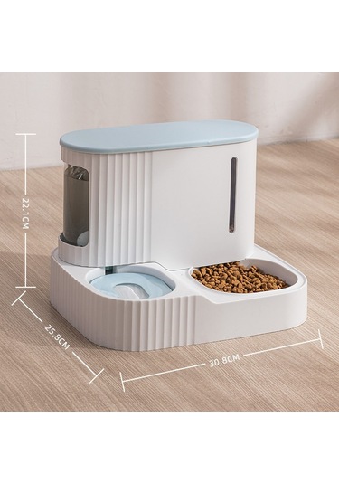 Happychildhood Evcil Hayvan Otomatik Mama Ve Su Kabı Seti - Mavi Gri