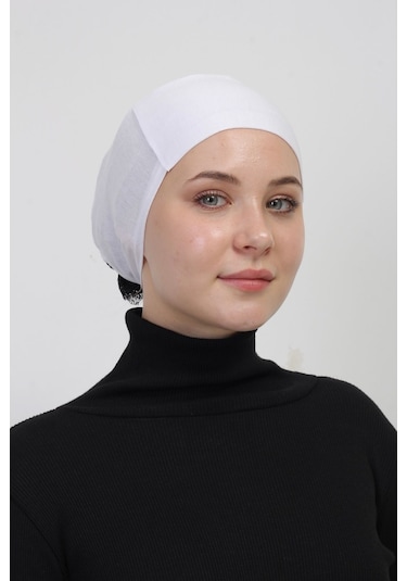 Pratik Dikişsiz Bağlamalı Kaymayan Tesettür Bone Beyaz