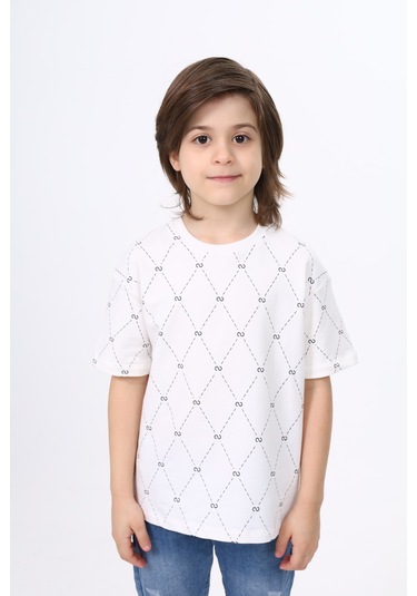 Toontoy Unisex Çocuk Baskılı Tişört Ekru