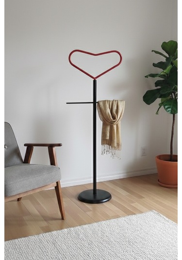 Rosaline Metal Kalp Figürlü Dilsiz Uşak - 45x115 Cm Elektrostatik Fırın Boyalı Siyah/kırmızı