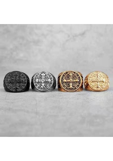 Gümüş Siyah Yüksek Kaliteli Katolik Patron İç İçe Yüzük Erkek Kadın 316l Paslanmaz Çelik Hip Hop Punk Takı Erkek İçin 7