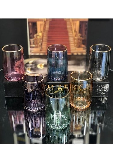 Alfafe Home Diamond Renkli Kahve Yanı 6lı Su Bardağı Renkli