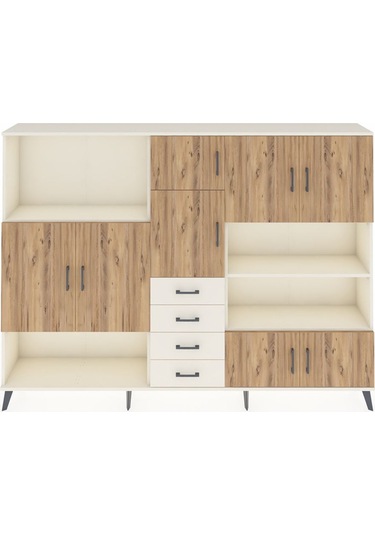 Arges Dolap 9 Raflı 4 Çekmeceli 8 Kapaklı 220x30x163 Aytaşı-çam/a Aytaşı-çam/aytaşı