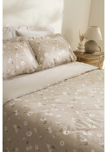 Karaca Home Daisy %100 Pamuk Çift Kişilik Nevresim Takımı Bej