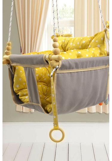 Bundera Wag Swing Gri Çocuk Ahşap Salıncak Bebek Hamak