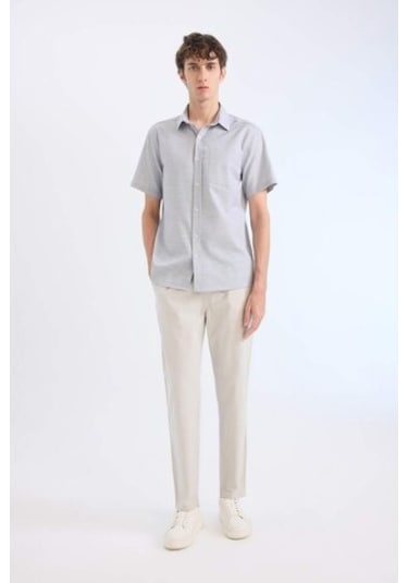 DeFacto %100 Pamuk Keten Görünümlü Yazlık Jogger Pantolon Dar Paça Beli Bağcıklı Lastikli Cepli Z6475AZ25SPGR94